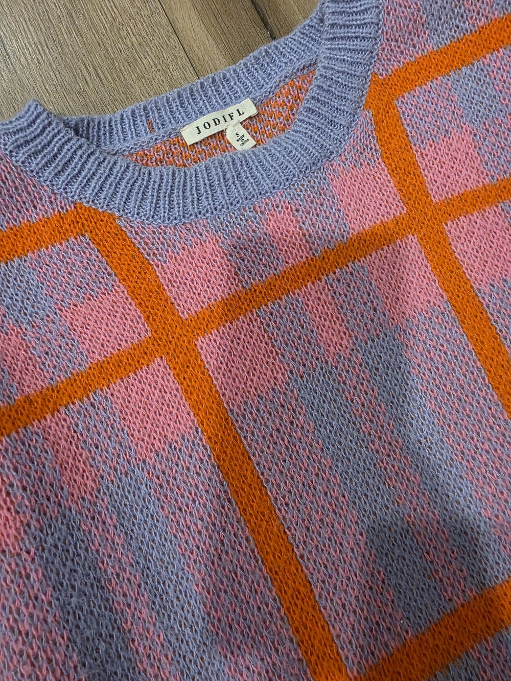 JODIFL Boutique - Lilac Plaid Crewneck Sweater - Picture 3 of 5